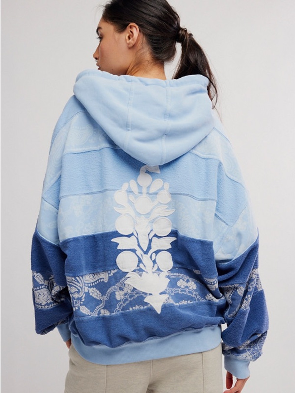 Free People FP Movement Final Call Bandana Logo Hoodie Blue Sporty Medium
